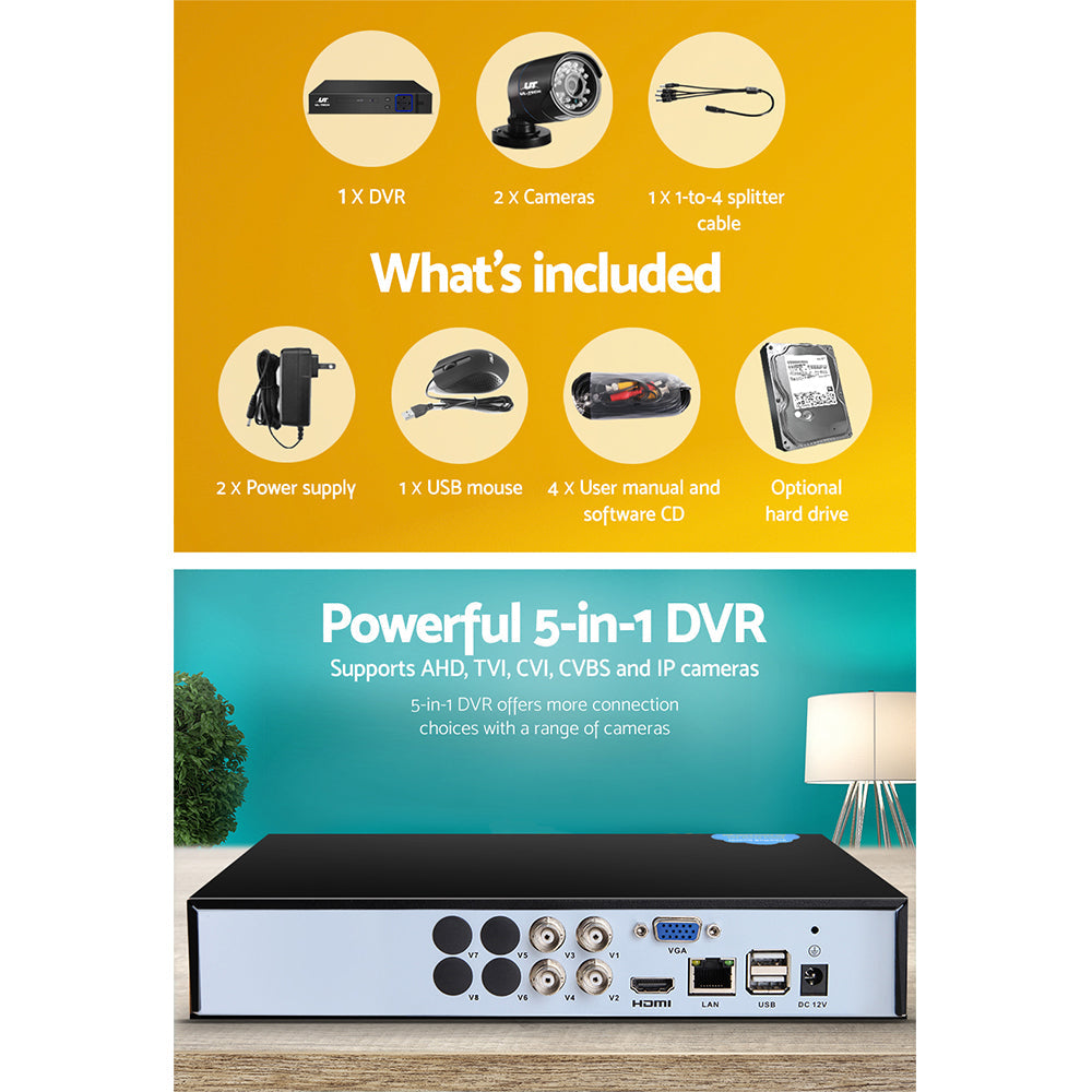 NNEDSZ -CCTV Security System 2TB 4CH DVR 1080P 2 Camera Sets