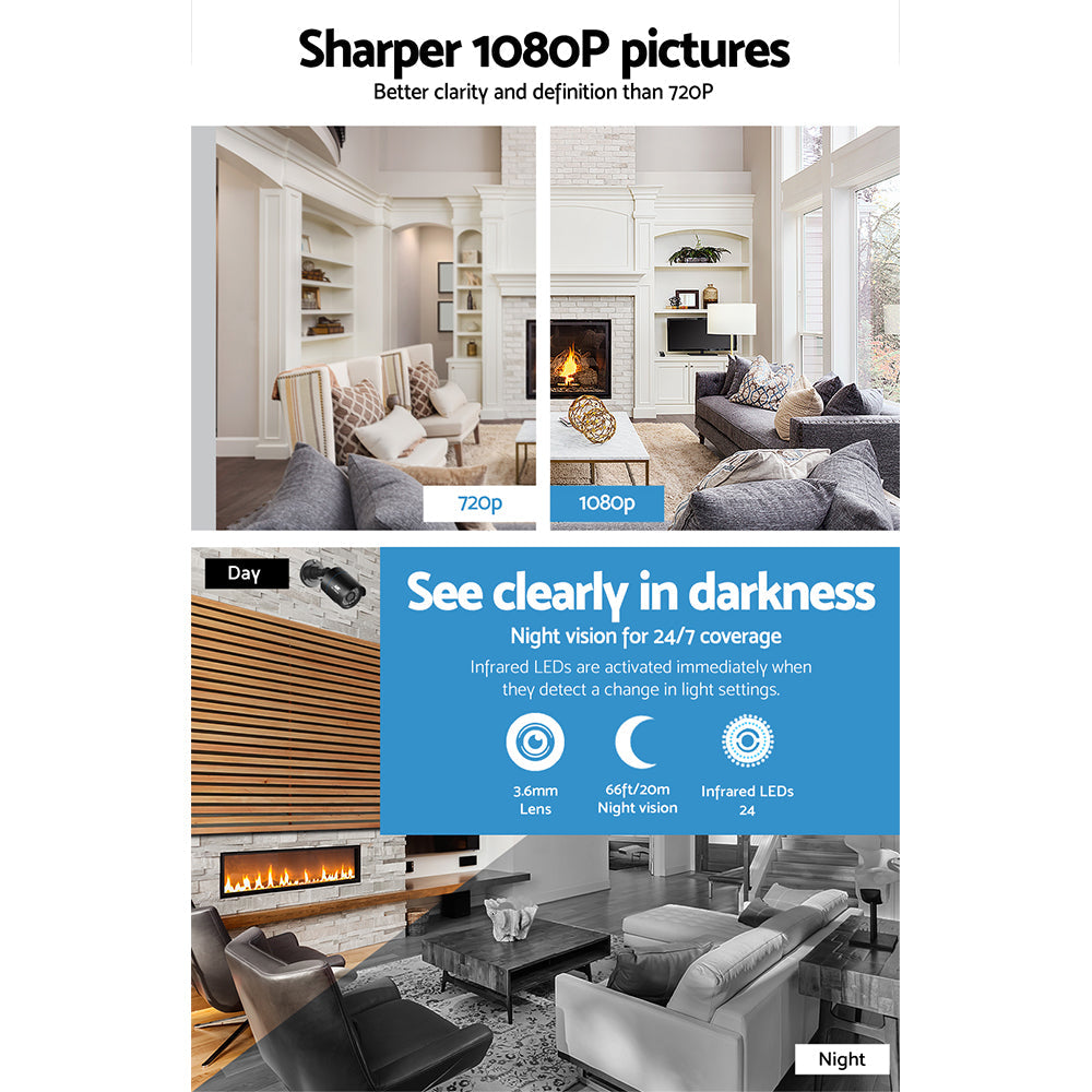 NNEDSZ -CCTV Security System 2TB 4CH DVR 1080P 2 Camera Sets