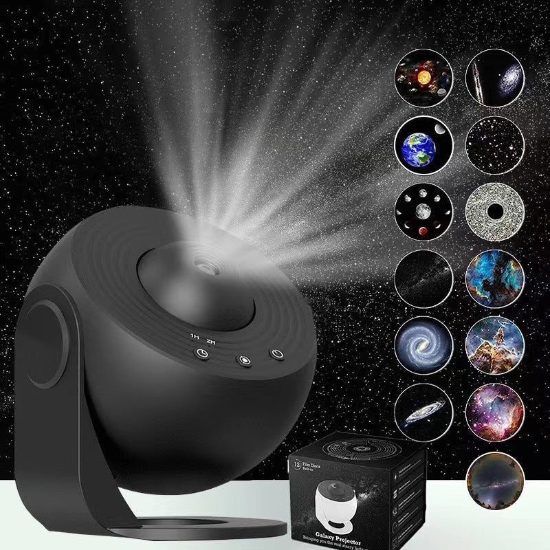 NNEDSZ High-Definition Focusable Starry Galaxy Projector Lamp - Creative Bedroom Mood Light with 13 Film Slides (Black)